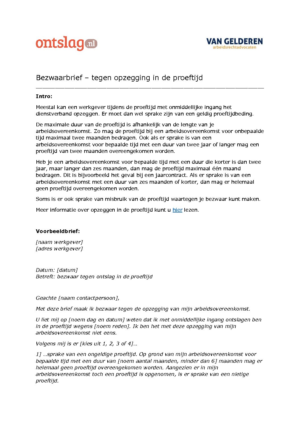 Voorbeeld Ontslagbrief