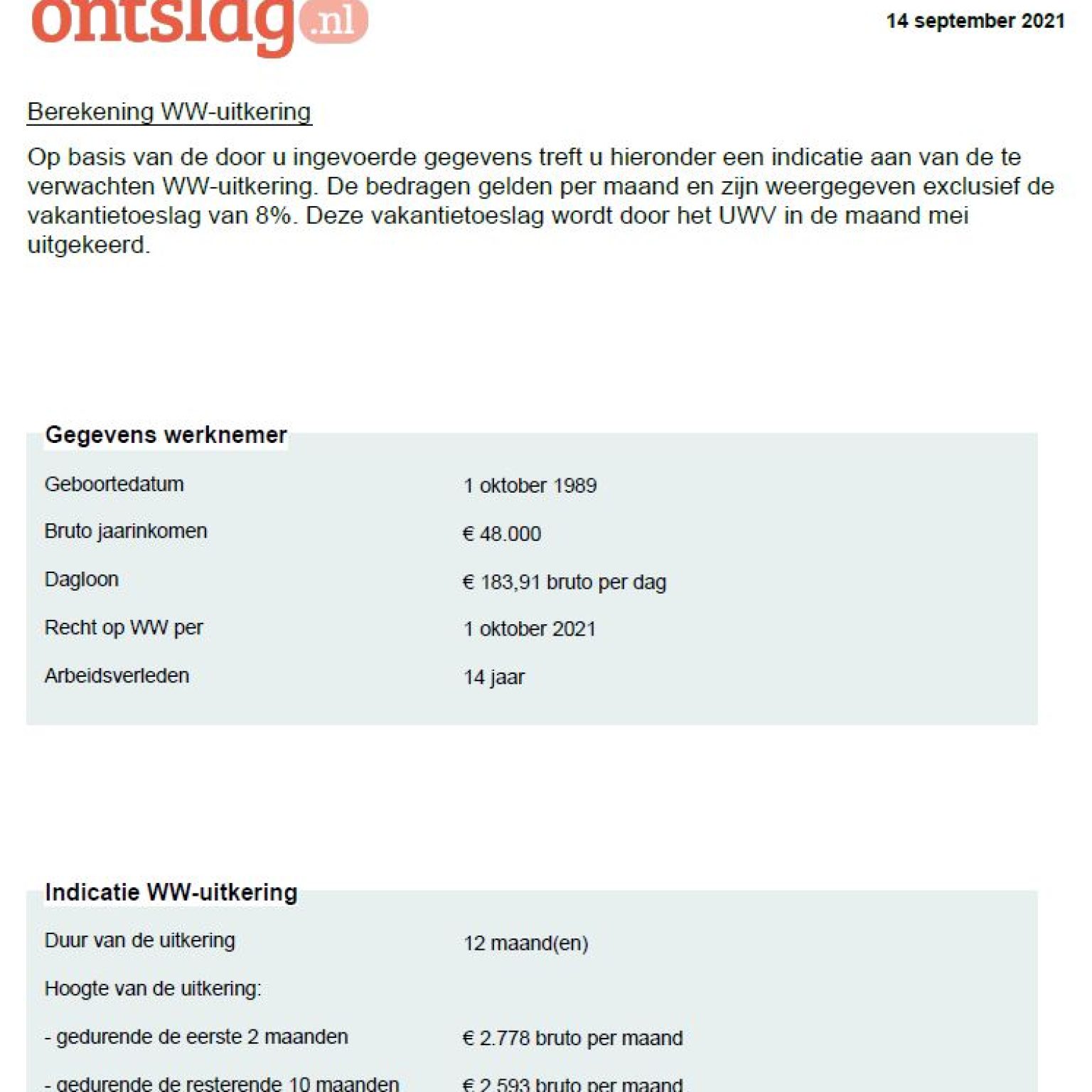 ww uitkering berekenen - hoeveel ww krijg ik en hoe lang?